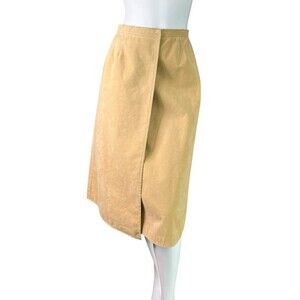 Halston Vintage 70's Beige Tan Ultrasuede Wrap Skirt A-Line High Waist Size S